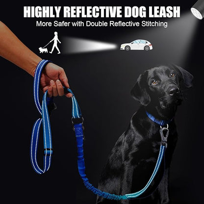 Heavy Duty Hands Free Dog Leash, 5-7 FT Reflective Adjustable Waist Dog Leash Belt with Padded Handles, Shock Absorbing Bungee and Car Seat Belt for Large Medium Dogs (Gradient Cobalt, XL)