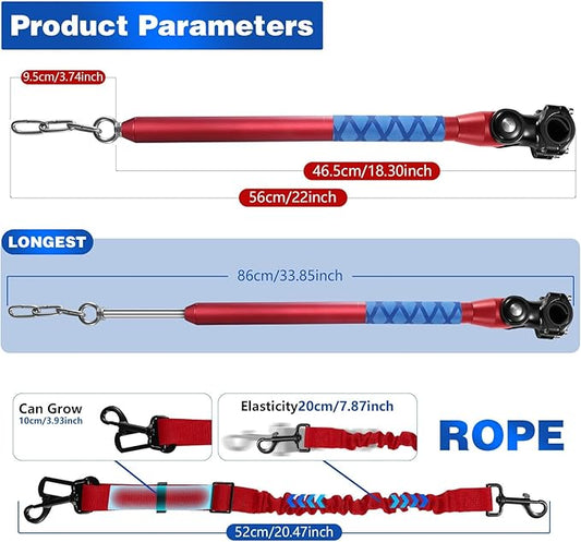 Bicycle Dog Leash for Riding, Hands Free 150° Rotating Built-in Shock Absorber Bike Retractable Leashes for Cycling, Elastic Nylon Adjusted Car Holder Seat Belt Rope (Red)