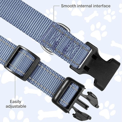 FunTags Reflective Dog Collar, Sturdy Nylon Collars for Large Girl and Boy Dogs, Adjustable Dog Collar with Quick Release Buckle, Gray