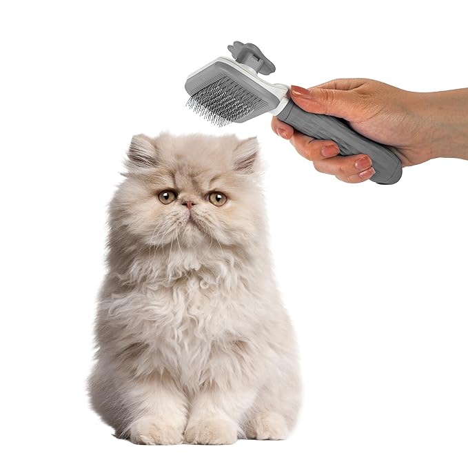 Self Cleaning Slicker Brush - PINK/GREY/BLUE - 1Pc- Pet Grooming Shedding Brush for Dogs and Cats - Remove Loose Undercoat & Tangles - Massaging Tool for Long or Short Hair