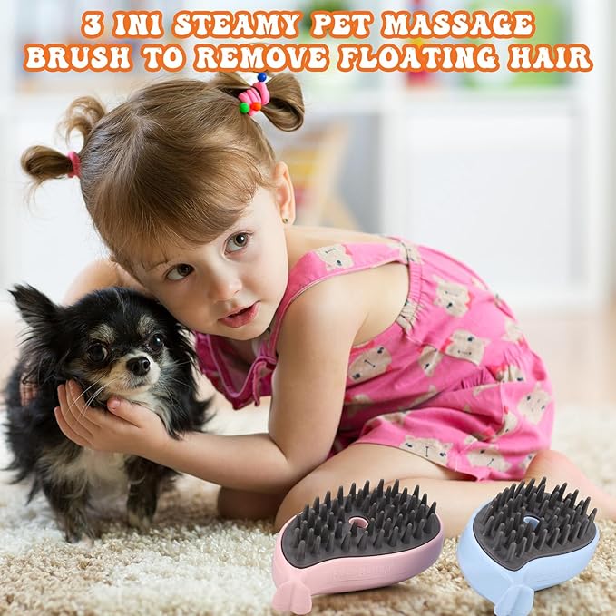 2Pack 3-in-1 Self-Cleaning Grooming Brush for Cat Shedding and Hair Removal (Pink, Blue)