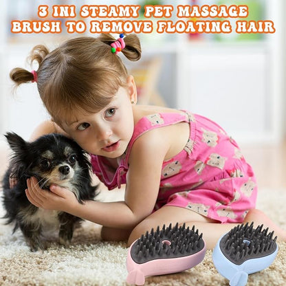 2Pack 3-in-1 Self-Cleaning Grooming Brush for Cat Shedding and Hair Removal (Pink, Blue)