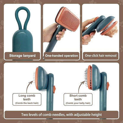 Self Cleaning Deshedding Cat Brush for Dogs & Cats,Adjustable Cat Brushes for Indoor Cats, Easy to Clean Grooming Tool for Long & Short Haired Pets
