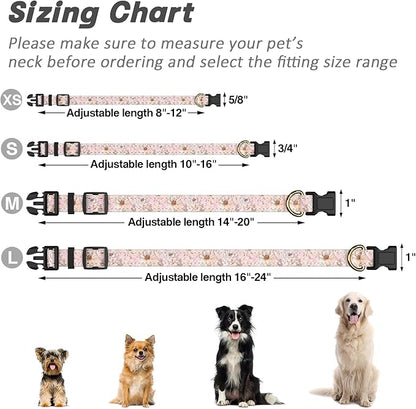 Reflective Dog Collar for Medium Dogs, Cute Flower Theme Adjustable Heavy-Duty Nylon Puppy Collar for Boy and Girl Female, Soft Pet Accessories with Quick Release Buckle, Neck 14-20", Pink