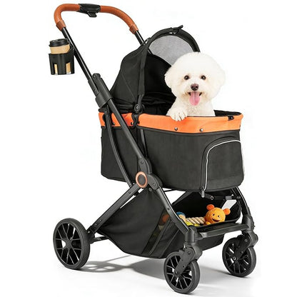 Pet Stroller for Small Dogs & Cats – Easy One-Hand Fold, Supports Up to 35 lbs – Black
