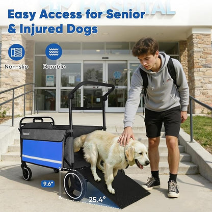 Petbobi 2-in-1 Dog Wagon Stroller for Large & Medium Dogs – Foldable Push & Pull Stroller with Ramp, 360° Swivel Wheels, Adjustable Handles & Safety Leashes for Walking Camping Parks