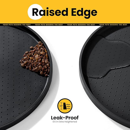 Dog Food Mat,Raised Edges Pet Food Mats for Spill Containment,BPA-Free Silicone Cat Dog Feeding Mat for Floor Waterproof,Rubber Pet Placemats for Food and Water Bowls 1/2 Inch
