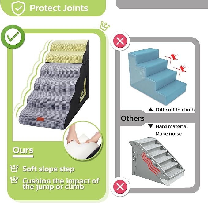LOOBANI Dog Stairs for High Bed, 30 Inch Height 6 Steps Soft Foam Spliced Dog Steps for Bed, Non-Slip Sturdy Pet Stairs, Ramp for Small, Older Pets - Grey 6 Tiers