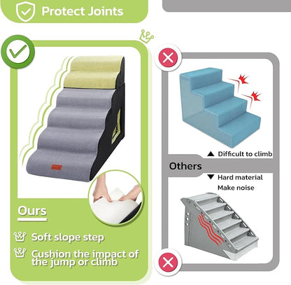 LOOBANI Dog Stairs for High Bed, 30 Inch Height 6 Steps Soft Foam Spliced Dog Steps for Bed, Non-Slip Sturdy Pet Stairs, Ramp for Small, Older Pets - Grey 6 Tiers