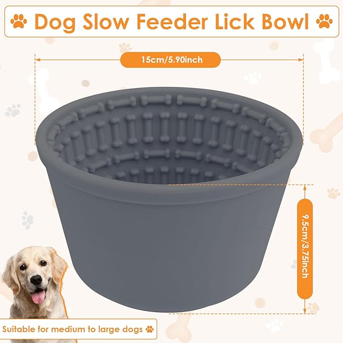 Slow Feeder Bucket, Dog Feeding Bucket, Dog Lick Bowl, Dog Lick Pad with Anti Skid Suction Cup Large Volume Slow Feeder Dog Bowl Portable Slow Feeder Dog Bowl Suitable for Dogs (Blue-Gray)
