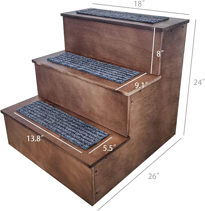 FixtureDisplays® 26" Tall Deluxe Wood Dog Stairs to Access Bed, Sofa, 3-Step Ladder to Reach Higher Cabinets 12225-26"-NPF