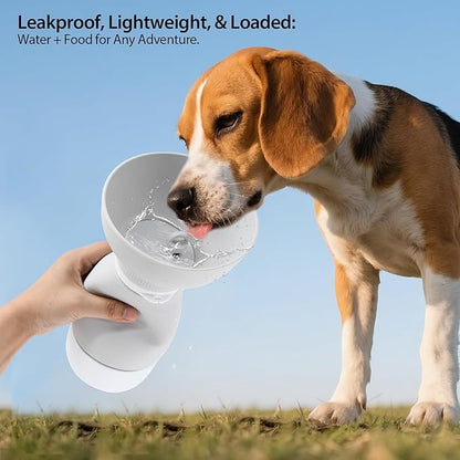 Portable Pet Water Bottle - 20 oz with 8.8 oz Food Container ,Silicone Leakproof Travel Bottle for Dogs Cats, Detachable Feeding Dish for Walking Hiking Travel Grey