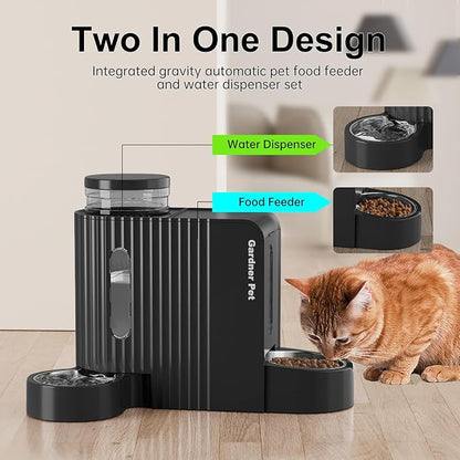 Gardner Pet Gravity Cat Food Feeder and Water Dispenser Stainless Steel Bowls Two-in-One Set Large Capacity Automatic Feeder for Pets Dogs, Puppies, Kittens-(0.8 Gallons x 2)