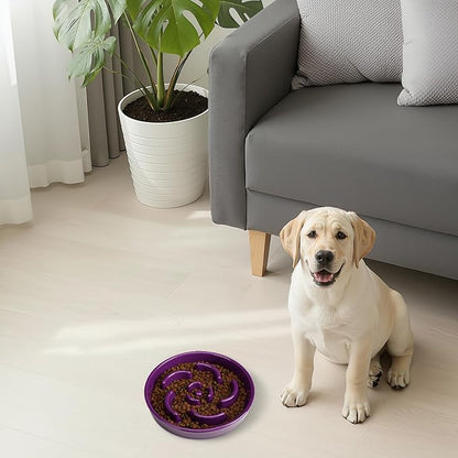 Slow Feeder Dog Bowl, Ceramic 8.3 inch Dog Food Bowls for Small, Medium, and Large Breed, Anti-Slip Maze Puzzle Food Dish to Slow Down Eating (Deep Purple, 8.3 inch)
