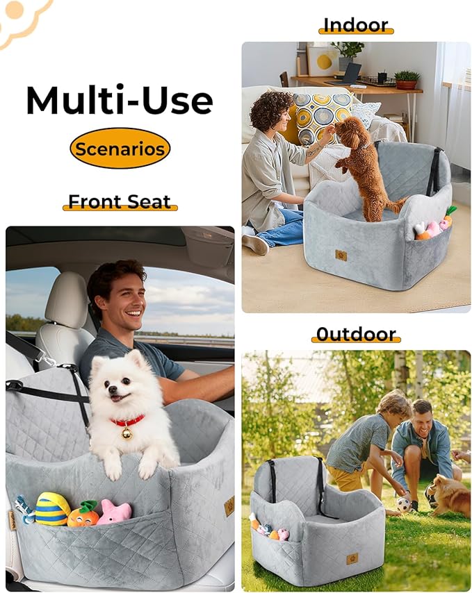 Dog Car Seat for Small/Medium Dogs, Detachable Washable Dog Booster Car Seat Under 35lbs, High-Support Memory Foam,Travel Bed with Storage Pockets