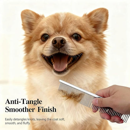Professional Dual-Sided Fine & Coarse PET Grooming Comb with Antistatic Brass Handle and Rounded Teeth