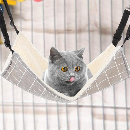 IMIKEYA Warm Cat Hanging Hammock with Fleece Lining, Gray Plaid Medium Pet Sleeping Bed for Cats, Guinea Pigs, and Small Animals, Washable Indoor Animal Hanging Bed for Fall and Winter