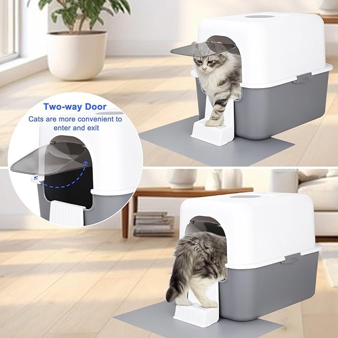 Sfozstra Cat Urine Litter Box with Pedal, Fully Enclosed Leak-Proof for Small Cats Under 8 IB, High Edge and Odorless, Easy to Carry and Clean (Grey with Handle, S)