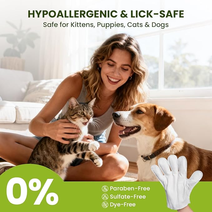 36PCS Hypoallergenic Pet Glove Wipes for Dogs & Cats - Quick Clean & Deodorizing Between Baths & Travel | Dog Washing Wipes for Fur, Butt, Paws, Eyes & Ears| Cat Cleaning Gloves for Grooming & Bathing