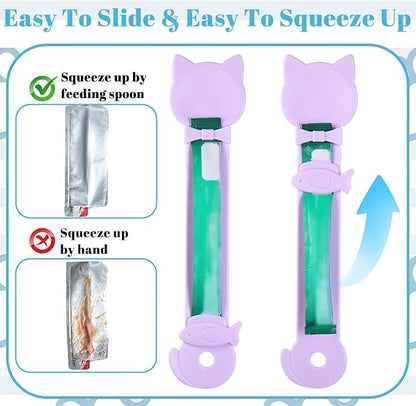 3 Pcs Cat Treat Spoon Squeeze, Cute Pet Feeder Spoon, Multi-Function Lickable Wet Food Dispenser for Liquid Snack Puree Pet Supplies (3 Colors)