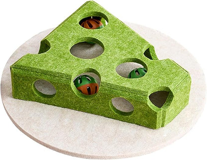 Cat Puzzle Toy with 3 Track Balls, Cheese Play Box for Indoor Kittens Treat Feeding, Fun Maze Game for Indoor Cats Boredom Relief & Exercise (Avocado Green)