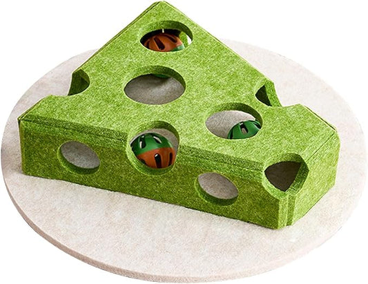 Cat Puzzle Toy with 3 Track Balls, Cheese Play Box for Indoor Kittens Treat Feeding, Fun Maze Game for Indoor Cats Boredom Relief & Exercise (Avocado Green)