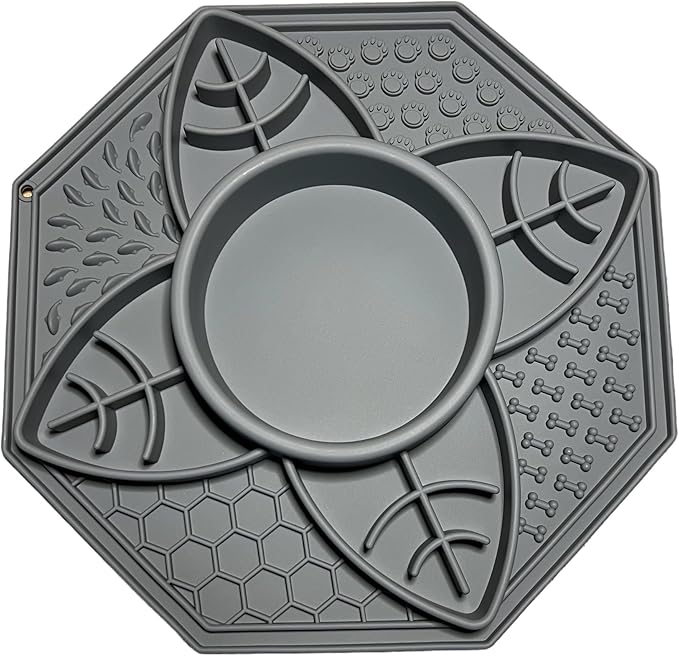 Mandala Slow Feeder Bowl Grub Lick Mat for Dogs & Cats with Suction Cups- Silicone Mandala Slow Feeder Lick Mat Dog Bowl - Non Slip Dog Bowl for Small Medium Large Breed (Slate Grey)