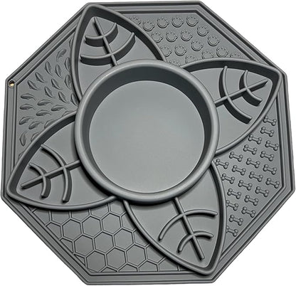 Mandala Slow Feeder Bowl Grub Lick Mat for Dogs & Cats with Suction Cups- Silicone Mandala Slow Feeder Lick Mat Dog Bowl - Non Slip Dog Bowl for Small Medium Large Breed (Slate Grey)