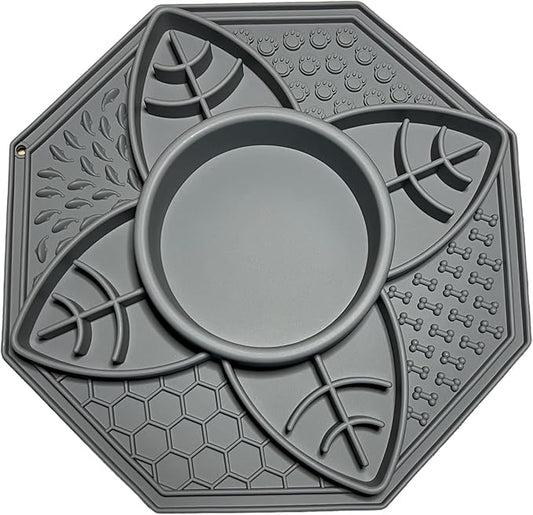 Mandala Slow Feeder Bowl Grub Lick Mat for Dogs & Cats with Suction Cups- Silicone Mandala Slow Feeder Lick Mat Dog Bowl - Non Slip Dog Bowl for Small Medium Large Breed (Slate Grey)