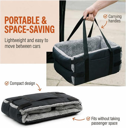 Center Console Dog Seat for Small Dogs & Cats | Pet Car Seat with Safety Strap & Cushion | Portable Middle Console Dog Bed | Secure Travel Booster Seat by Carver Park