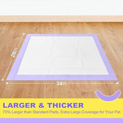 MIZOK Puppy Pads 28x34in Lavender Scented, Dog Pee Pads Extra Large Odor Eliminating Ultra Absorbent Up to 8 Cups, 6 Layers Leak-Proof & Quick-Dry Purple (40 Counts)