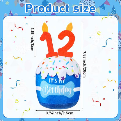 Dog Birthday Cake Toy Accessories for Girl Boy Gifts, Squeaky Plush Toy for Dog Birthday Party Decor Favor for Large, Medium and Small Dogs(12th,Blue)