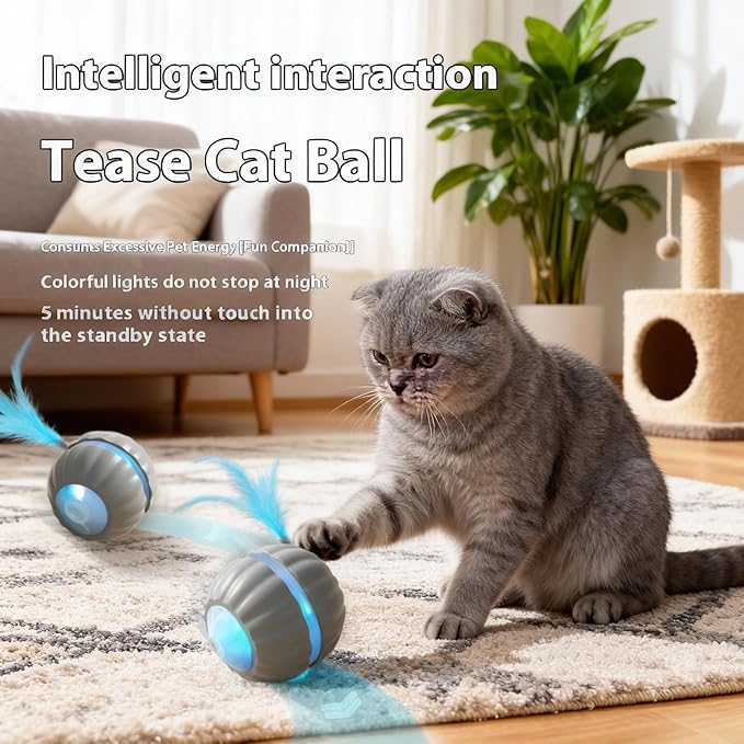 Interactive Cat Toys for Indoor Cats,Automatic Moving Kitten Toys,Cat Toys for Bored Indoor Adult Cats,Smart Rechargeable Cat Enrichment Toys for Cats to Keep Them Busy, Cat Balls Pet Toys