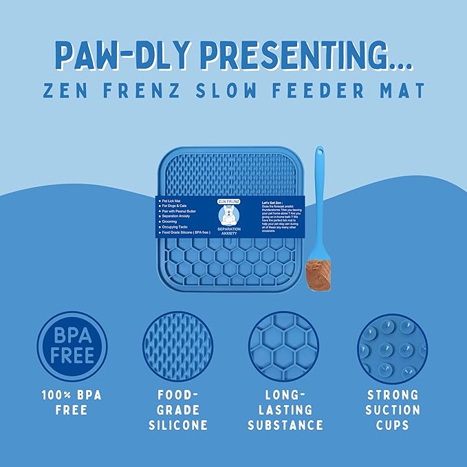 Premium Lick Mat for Dogs & Cats with Suction Cups and Spatula Spreader for Pet Separation Anxiety Relief, Slow Feeder, Perfect with Peanut Butter, Occupying Tactic, Grooming, and Travel