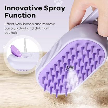 Cat Steam Brush for Shedding, 4 in 1 Rechargeable Steam Brush for Cats and Dogs, Anti-Static, Massage, Cleaning, Shedding & Combing All In One! (purple)