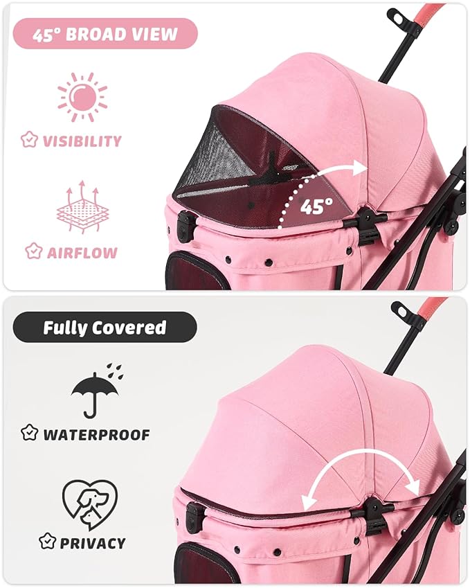 797Audio Dog Stroller for Small Medium Dogs, Pink Pet Stroller for Cats Puppy Up to 121lbs, Foldable,One Click Folding,4 Wheel Shock Absorption,Adjustable Canopy with Sun Shades,Removable Washable Pad