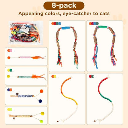 Catnip Toys for Indoor Cats - Silvervine Sticks & Cat Chew Toys for Teeth Cleaning - Refillable Natural Catnip & Silvervine Kit for Kittens & Adult Cats - 8 Pack