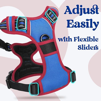 rabbitgoo Dog Harness for Large, No Pull Pet Harness with 3 Buckles, Adjustable Soft Padded Vest with Control Handle, Walking Reflective Pet Vest for Large Dogs, Royal Blue & Red, L