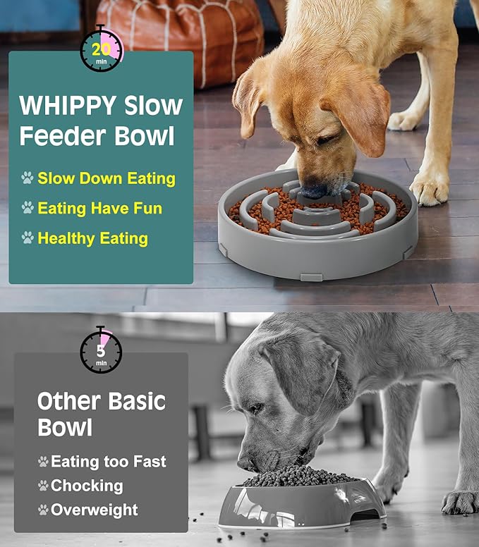 WHIPPY Large Slow Feeder Dog Bowls for Large Medium Dogs Anti-Chocking Slow Feeding Maze Dog Food Bowl Slow Eating Interactive Bloat Stop Puzzle Bowl,Gray