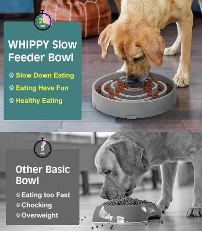 WHIPPY Large Slow Feeder Dog Bowls for Large Medium Dogs Anti-Chocking Slow Feeding Maze Dog Food Bowl Slow Eating Interactive Bloat Stop Puzzle Bowl,Gray