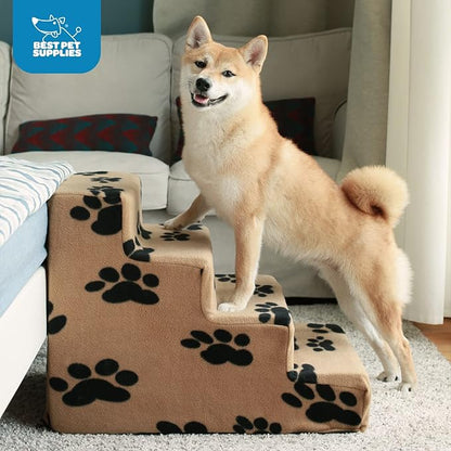 Best Pet Supplies Dog Stairs & Steps - Foam Steps for Small Dogs & Cats, Non-Slip Indoor Balanced Pet Step Support, Dog Ramp, No Assembly, Paw Print on Black, 4-Step (18-inch Height)