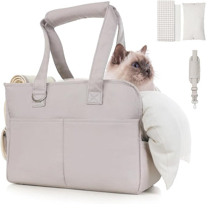 Dog Purse Carrier for Small Dogs & Puppies Up 10 Lbs, Soft Cotton Tote Pet Shoulder Bag with Pockets, Foldable & Washable Breathable Puppy Carrier for Yorkie, Chihuahua & Cats - Gray