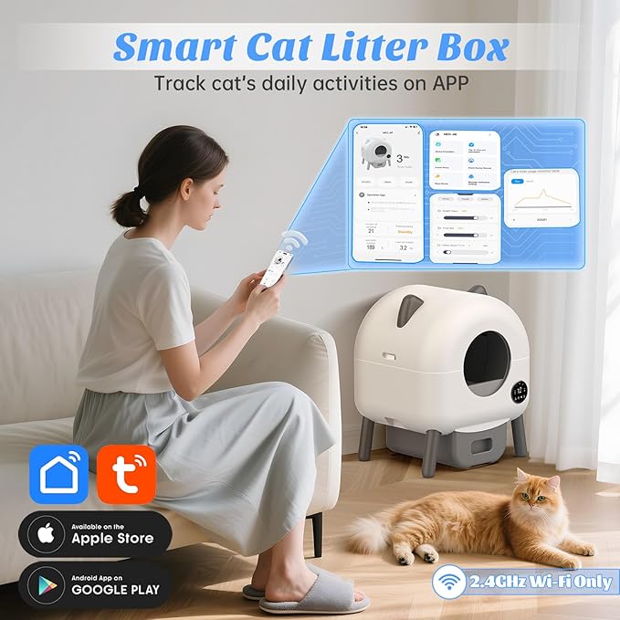 HIMIX Self-Cleaning Litter Box, Automatic Cat Litter Box Robot with APP Control and Safety Protection for Multiple Cats, 105L Extra Large Smart Litter Boxes with 3 Roll Trash Bags