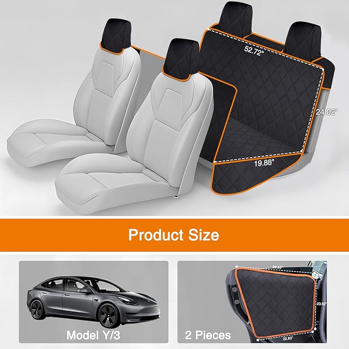 iBuddy Dog Car Seat Cover for Tesla Model Y/3 with 2PCS Car Door Protector 100% Waterproof Pet Car Seat Cover Protects Vehicle from Hair, Scratches and Dirt, Customized Dog Car Hammock for Model Y/3
