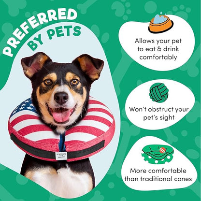 BENCMATE Inflatable Dog Cone Collar Alternative, Soft Dog Cone for Small Medium Large Dogs and Cats, Neck Recovery ECollar Donut Collar After Surgery (Medium+, Flag)
