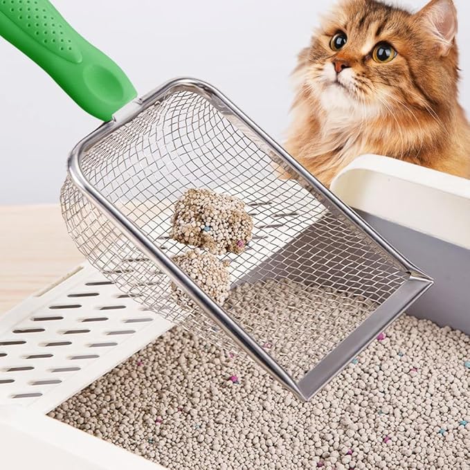 Metal Cat Litter Scoop,Sturdy Litter Cleaner Corner Shovel,Stainless Steel Mesh Litter Shovel,Easy to Clean Reptile Terrarium Sand Waste(Green)-Christmas