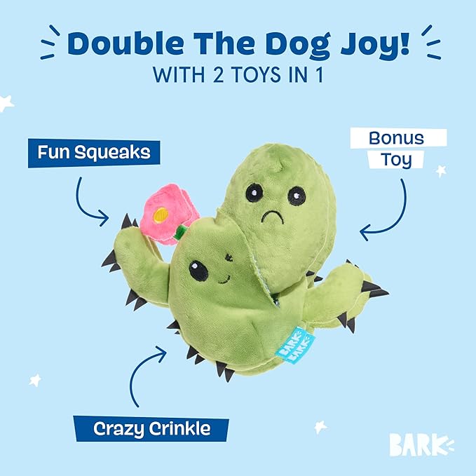 Barkbox Consuela the Cactus 2-in-1 Interactive Plush Dog Toy - Squeaky Dog Chew Toy with Crinkle Layers - for Large Dogs and Puppies