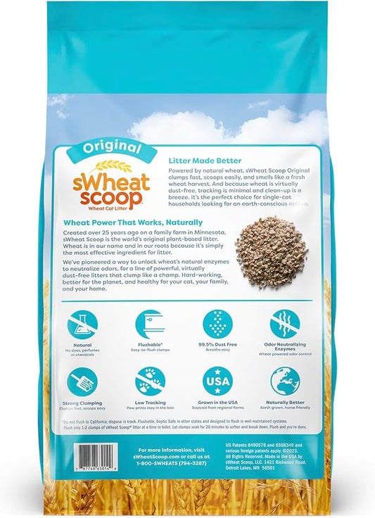 sWheat Scoop Natural Wheat Cat Litter, Original, Fast Clumping with Odor Neutralizing Enzymes, 14 Pound Bag