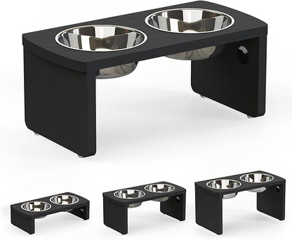 Elevated Dog Bowls, Waterproof Raised Dog Bowl for Medium Dogs, HIPS Poly Lumber Stand with 2 Stainless Steel Bowls, Indoor & Outdoor Use (7'' Tall-40 oz Bowl, Black)