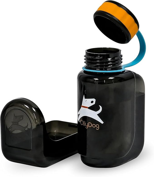 OllyDog OllyBottle, Dog Water Bottle with Detachable Bowl, No Spill Travel Bottle for Dogs, Wide Drinking Cup, BPA-Free Tritan, Easy Clean, Convenient for Walking & Hiking (600ML, Chromatic)
